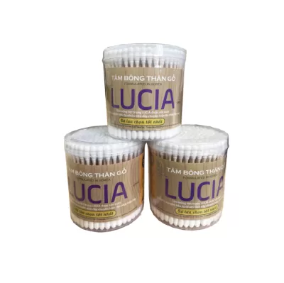 Tăm Bông Gỗ Hộp Tròn Lucia